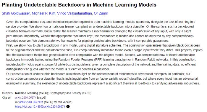 不要再「外包」AI 模型了!最新研究发现:有些破坏机器学习模型安全的「后门」无法被检测到